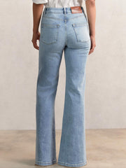 Women Petite Mid-Rise Flared Jeans in Light Blue