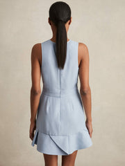 Women Structured Ruffle-Hem Mini Dress in Blue