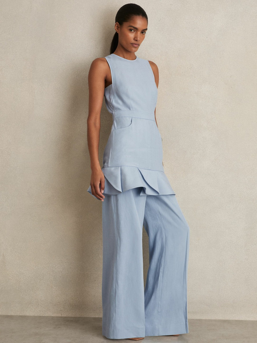 Women Structured Ruffle-Hem Mini Dress in Blue