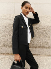 Women Wool Twin-Pocket Cropped Jacket in Black