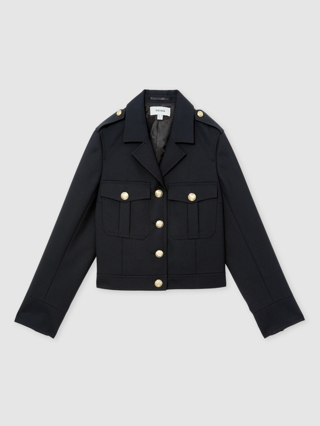 Women Wool Twin-Pocket Cropped Jacket in Black