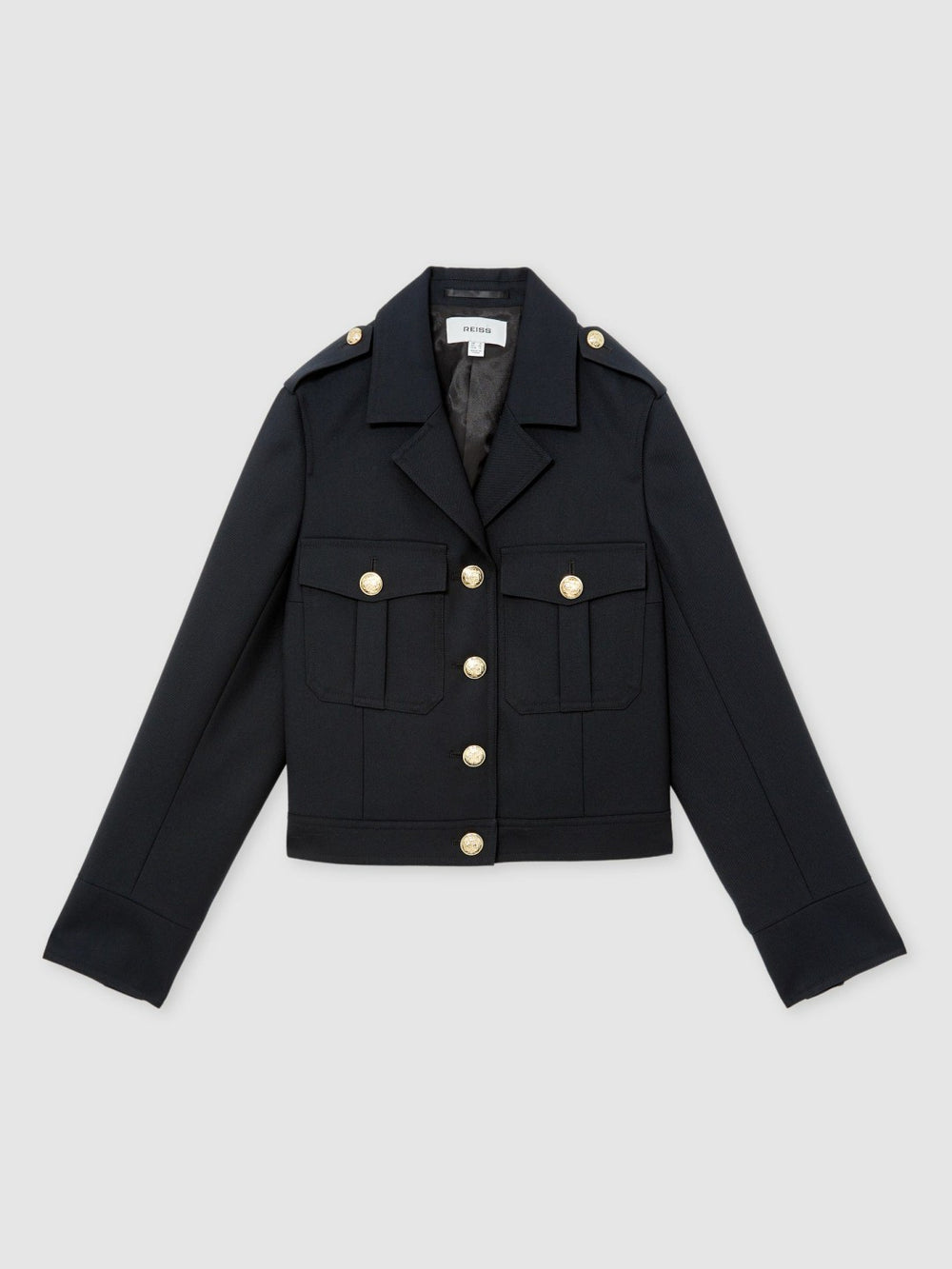 Women Wool Twin-Pocket Cropped Jacket in Black