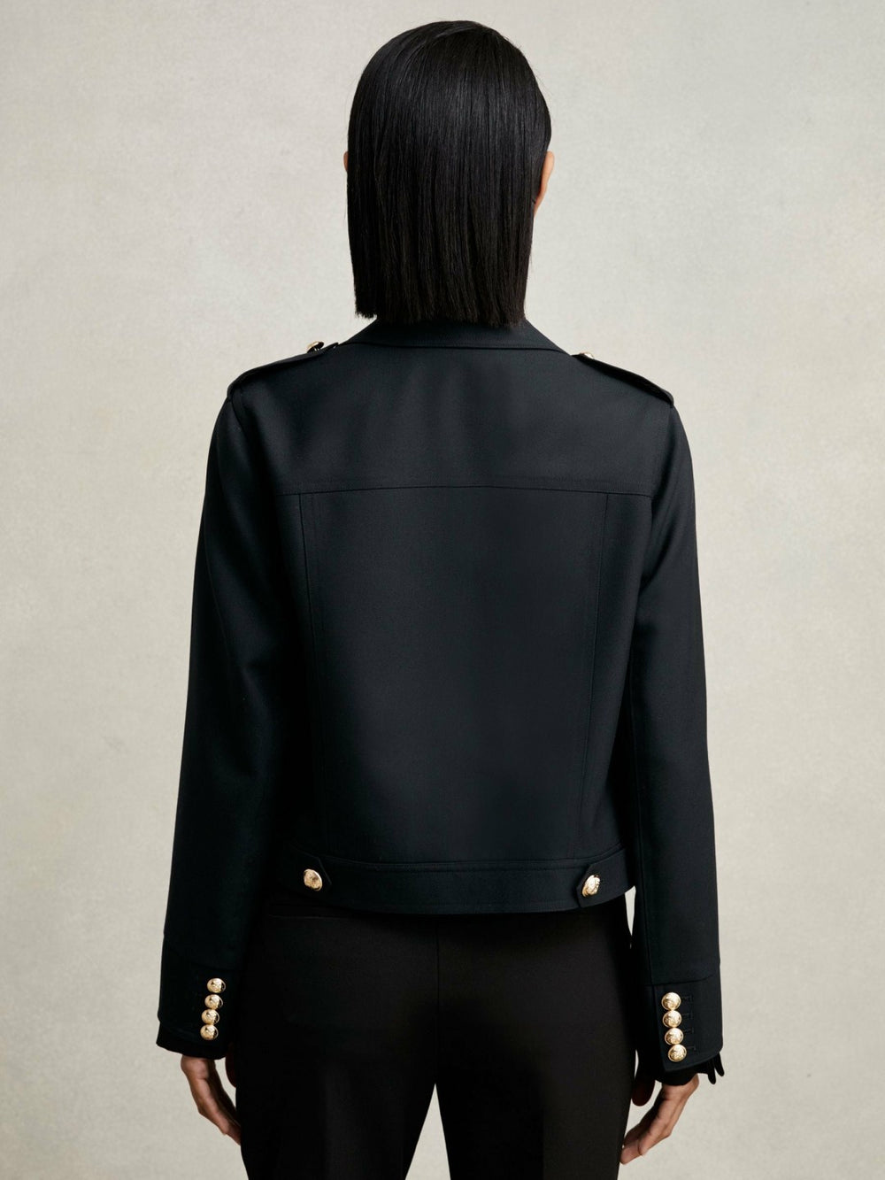 Women Wool Twin-Pocket Cropped Jacket in Black