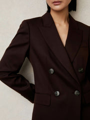 Women Wool-Blend Double-Breasted Suit Blazer in Aubergine
