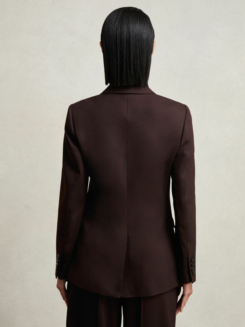 Women Wool-Blend Double-Breasted Suit Blazer in Aubergine