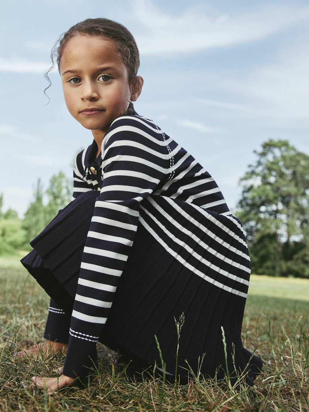 Children & Baby 3-9 yrs Button-Detail Stripe Knitted Dress in Navy/White
