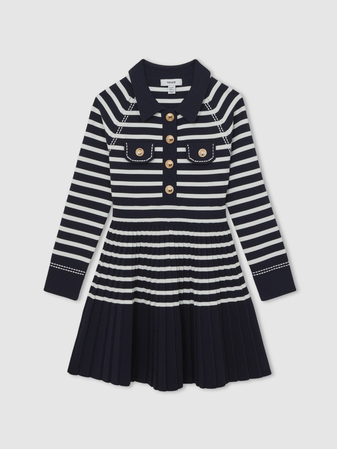 Children & Baby 3-9 yrs Button-Detail Stripe Knitted Dress in Navy/White