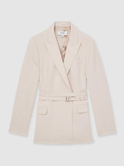 Women Single-Breasted Belted Suit Jacket in Pink
