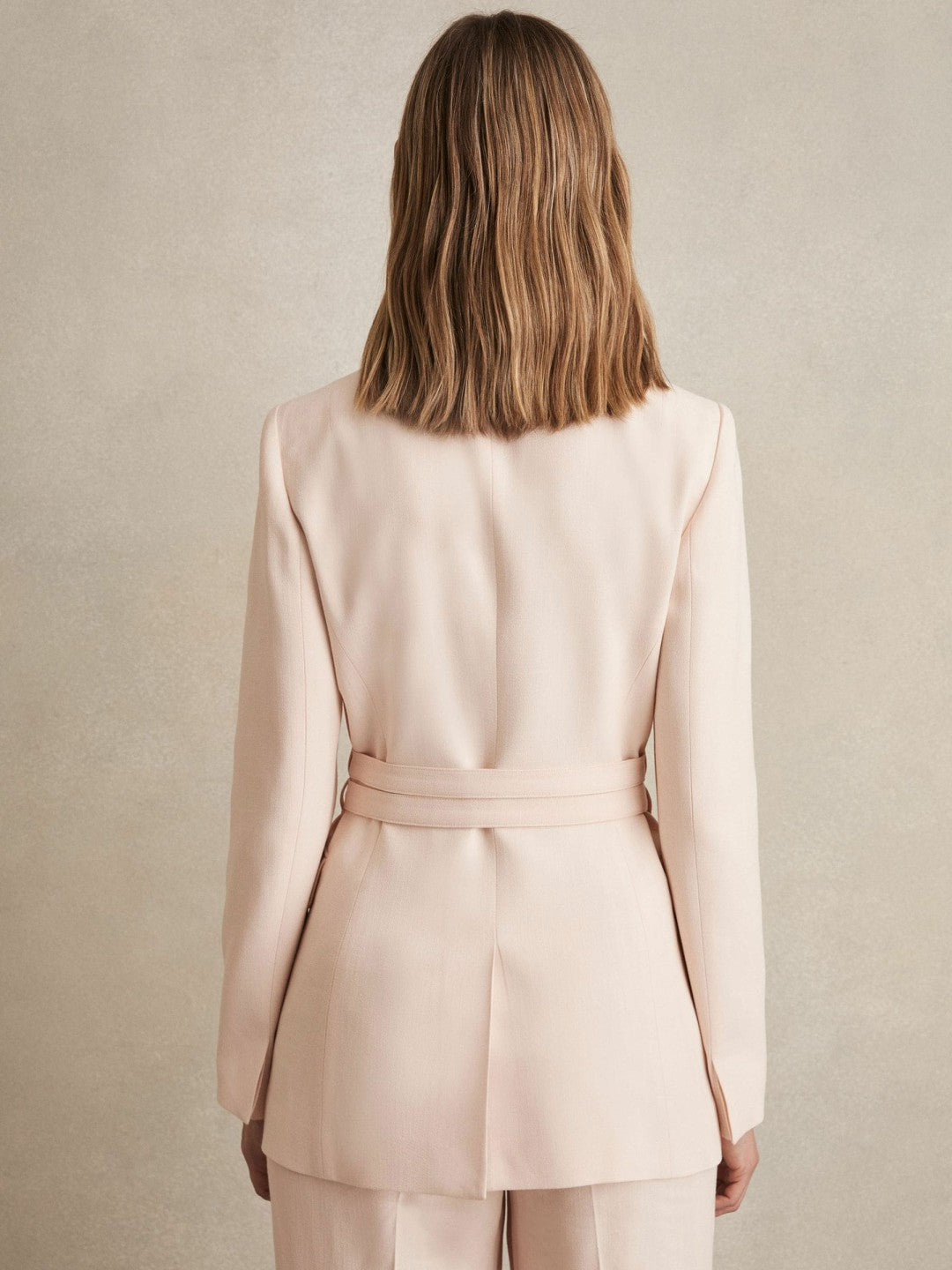 Women Single-Breasted Belted Suit Jacket in Pink