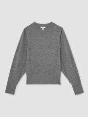 Women Wool-Blend Reverse-Seam Batwing Jumper With Cashmere in Charcoal