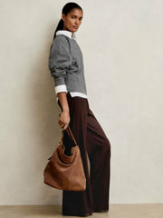 Women Wool-Blend Reverse-Seam Batwing Jumper With Cashmere in Charcoal