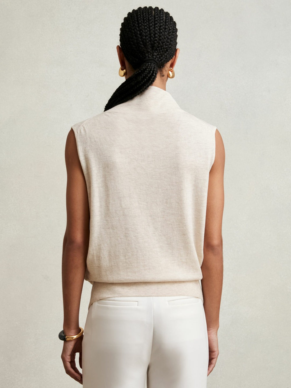 Women Wool Slouched Sleeveless Top in Stone Neutral