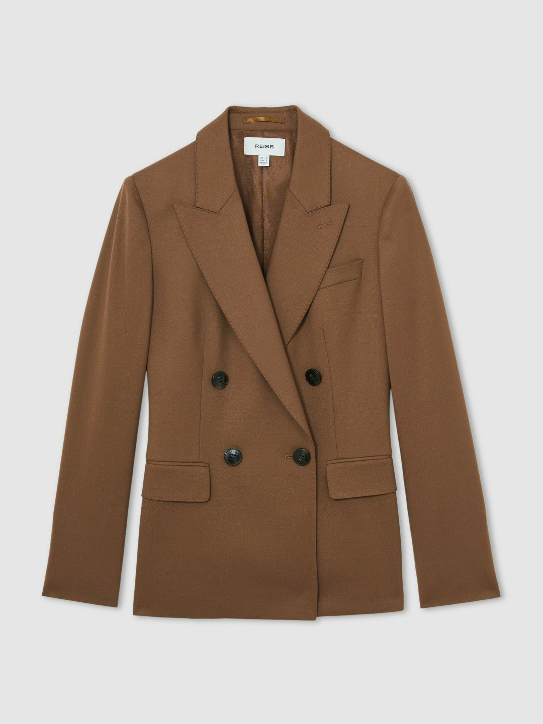 Women Wool-Blend Double-Breasted Suit Blazer in Tan