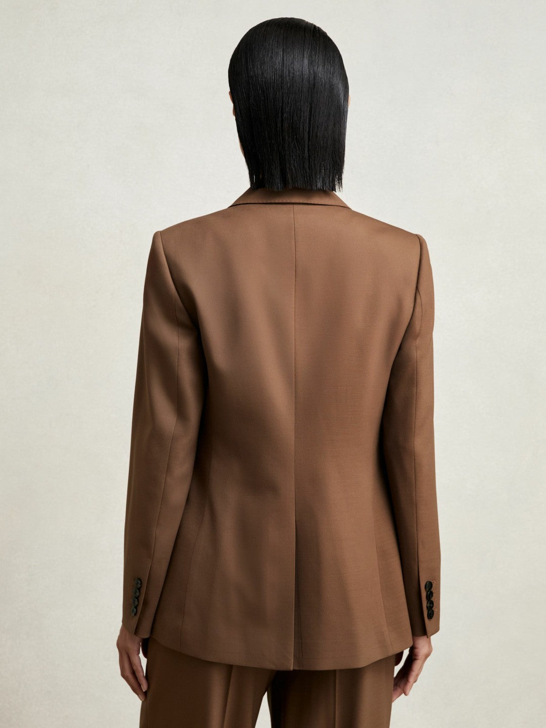 Women Wool-Blend Double-Breasted Suit Blazer in Tan
