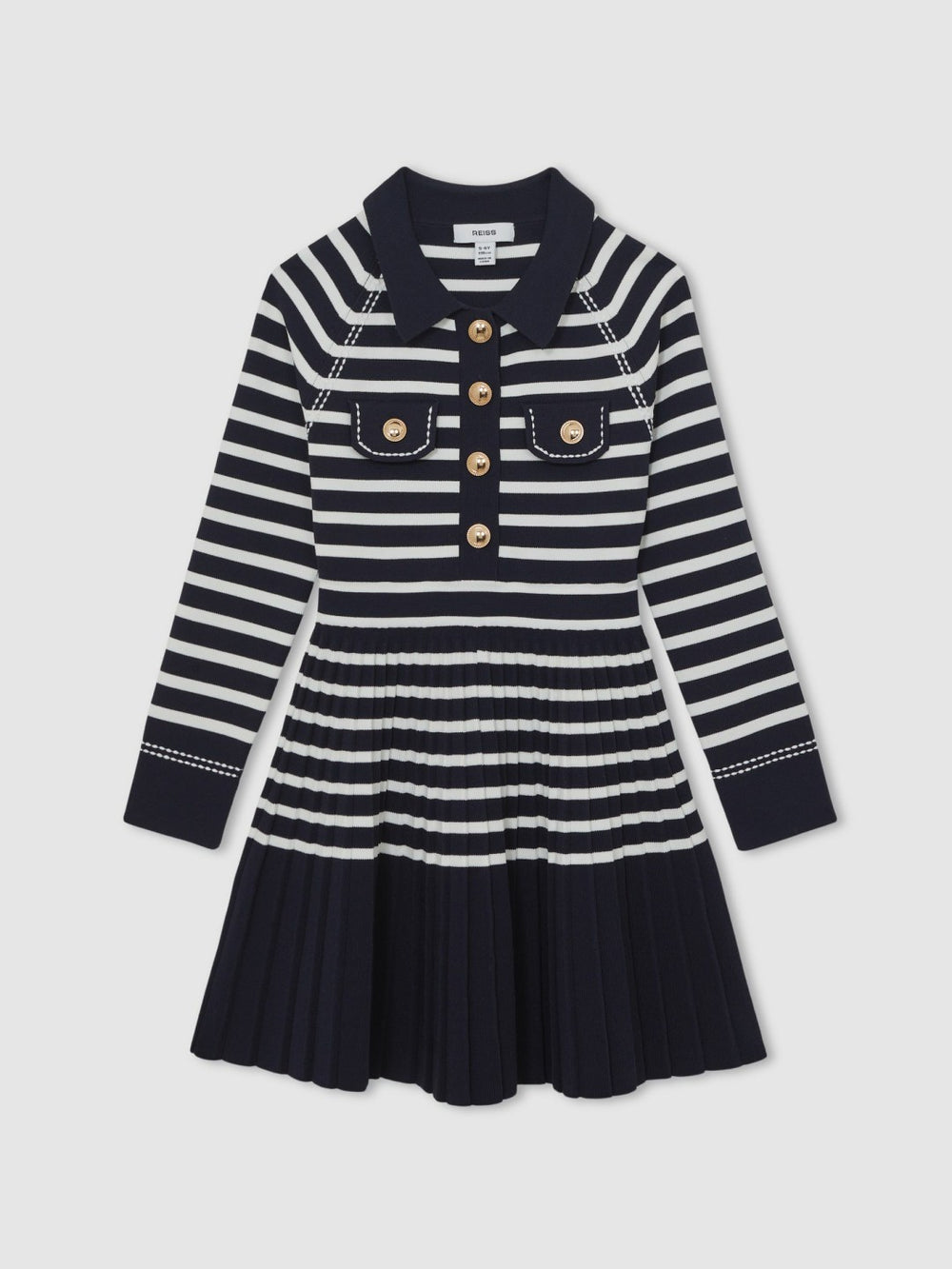 Children & Baby 13-14 yrs Button-Detail Stripe Knitted Dress in Navy/White