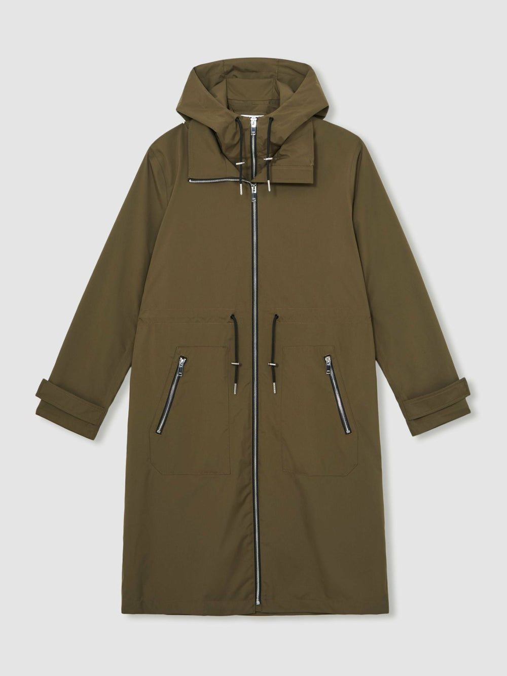 Women Removable-Hood Parka Rain Coat in Khaki