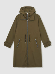 Women Removable-Hood Parka Rain Coat in Khaki