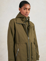 Women Removable-Hood Parka Rain Coat in Khaki