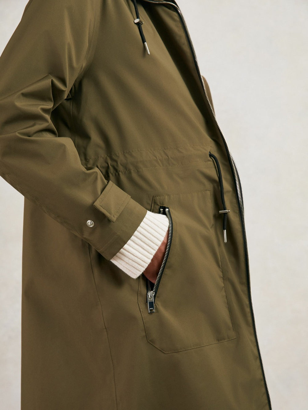 Women Removable-Hood Parka Rain Coat in Khaki