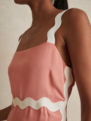 Women Wave-Trim Crepe Midi Dress in Pink