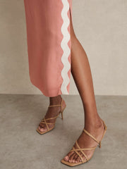 Women Wave-Trim Crepe Midi Dress in Pink