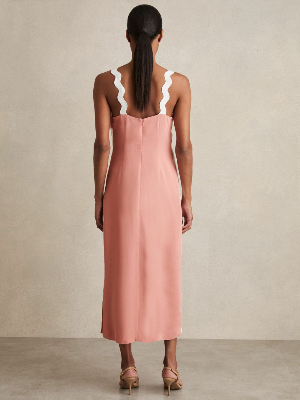 Women Wave-Trim Crepe Midi Dress in Pink