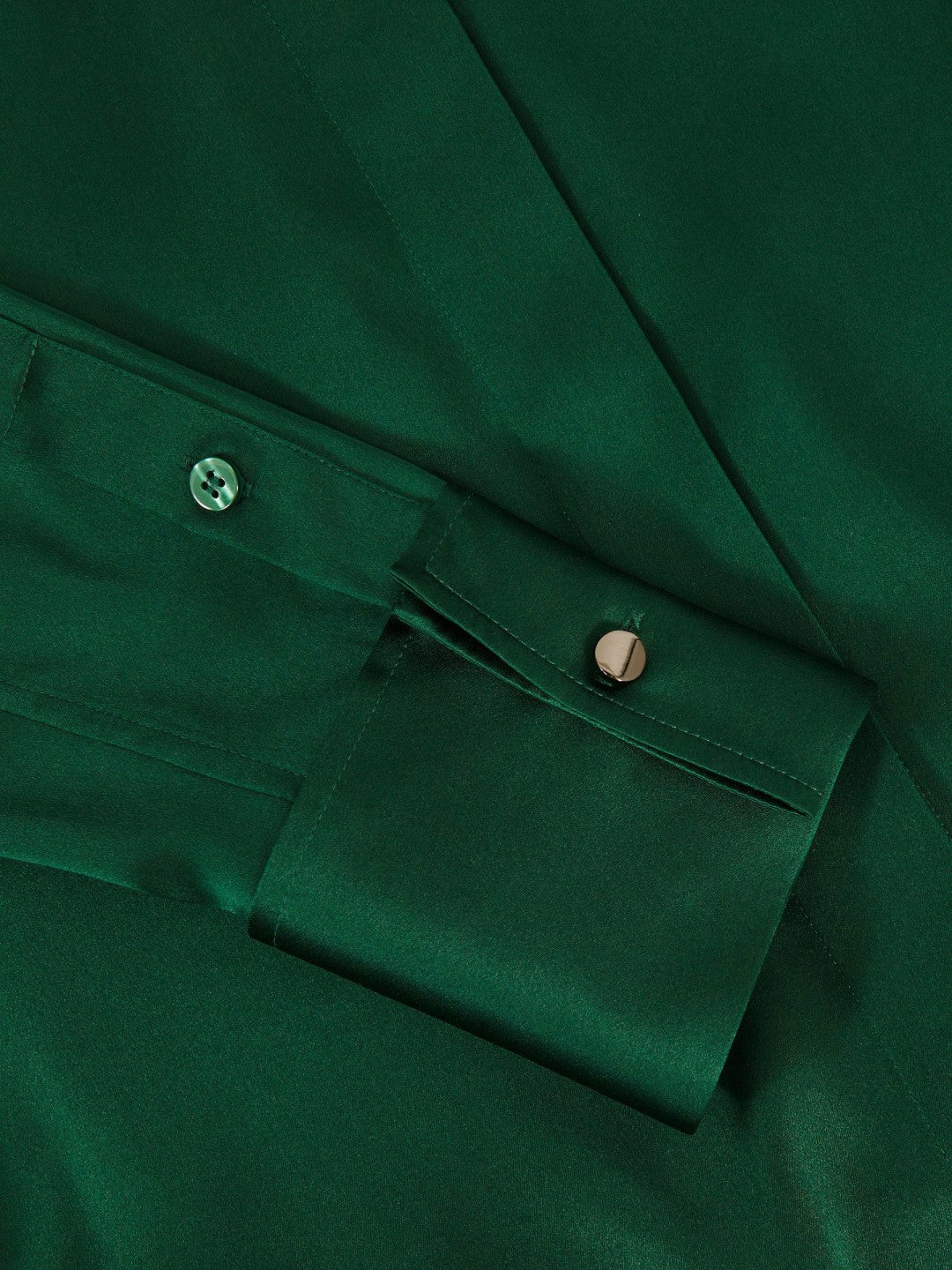 Women Silk-Satin Concealed-Placket Shirt in Green