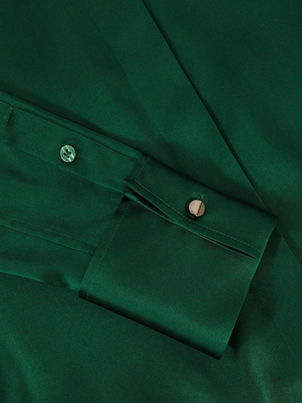 Women Silk-Satin Concealed-Placket Shirt in Green