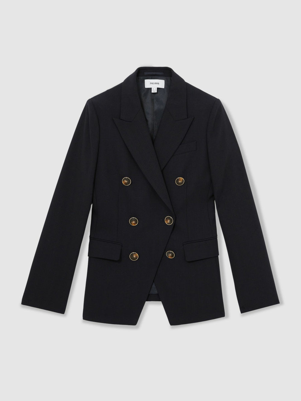 Women Petite Wool-Blend Double-Breasted Blazer in Navy
