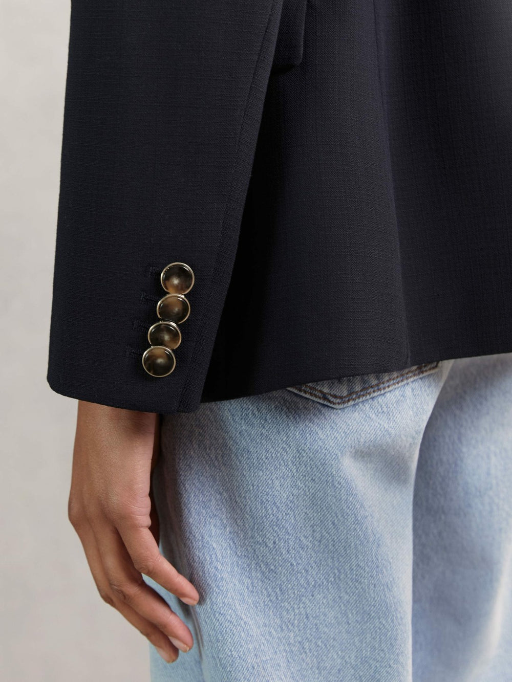 Women Petite Wool-Blend Double-Breasted Blazer in Navy