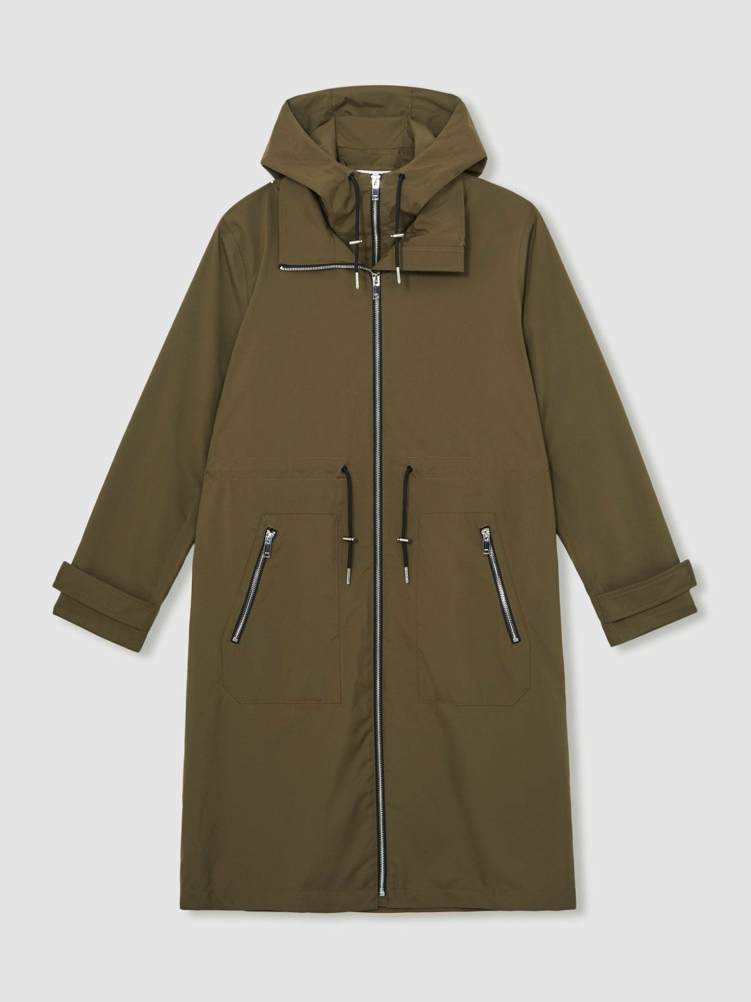 Women Petite Removable-Hood Parka Rain Coat in Khaki