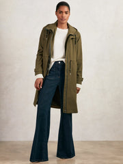 Women Petite Removable-Hood Parka Rain Coat in Khaki