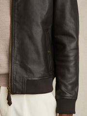 Men Leather Bomber Jacket in Brown