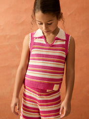 Children & Baby 13-14 yrs SmileyWorld Stripe Knit Vest in Pink