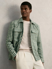Men Woven Check Twin Pocket Overshirt in Green Multi