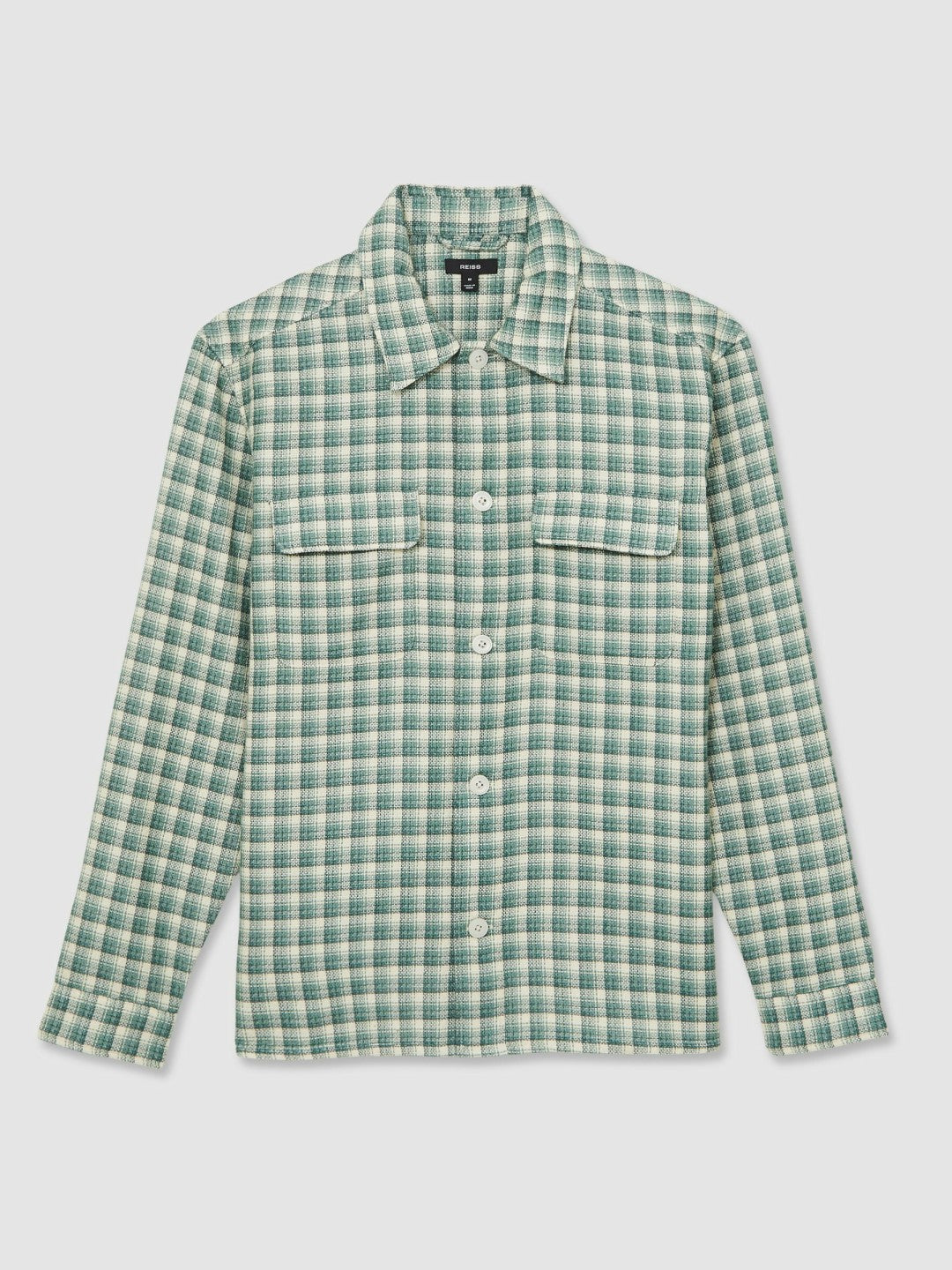 Men Woven Check Twin Pocket Overshirt in Green Multi