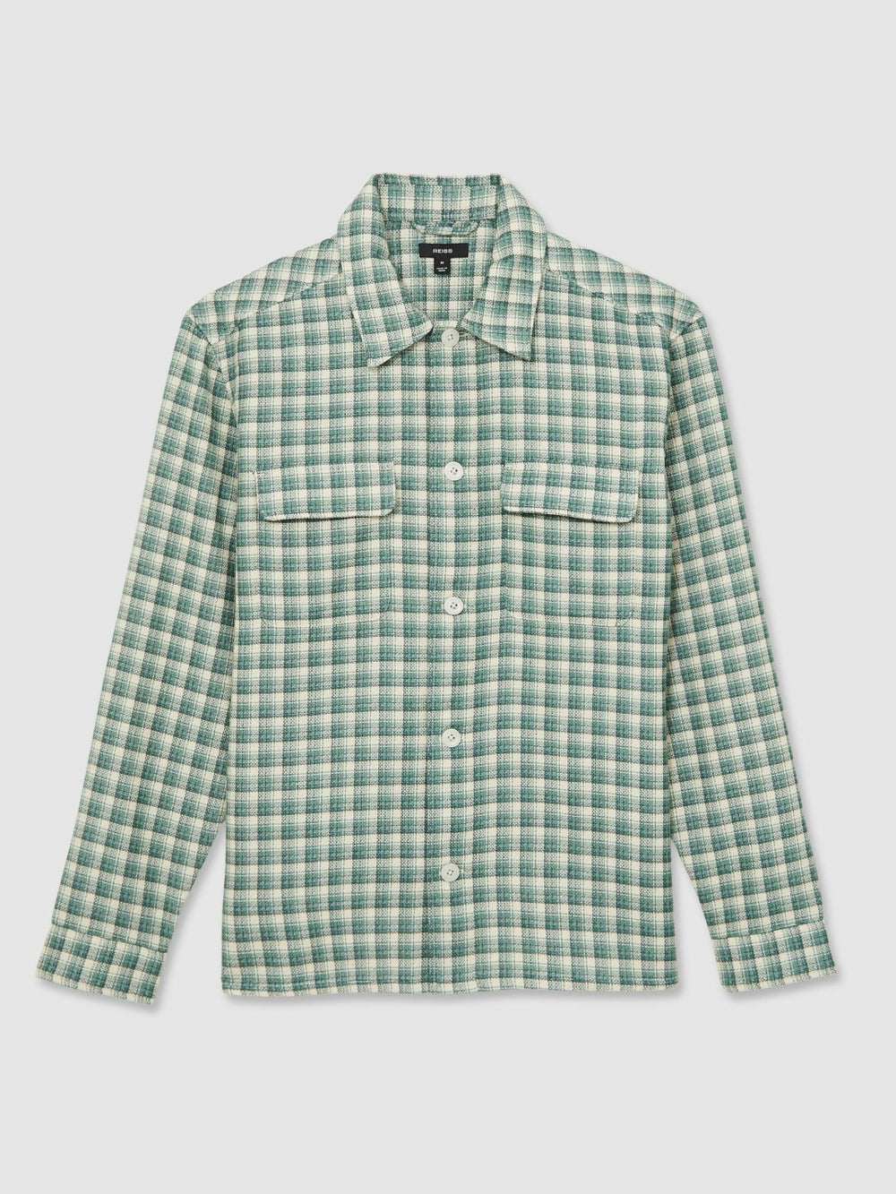 Men Woven Check Twin Pocket Overshirt in Green Multi