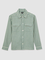 Men Woven Check Twin Pocket Overshirt in Green Multi
