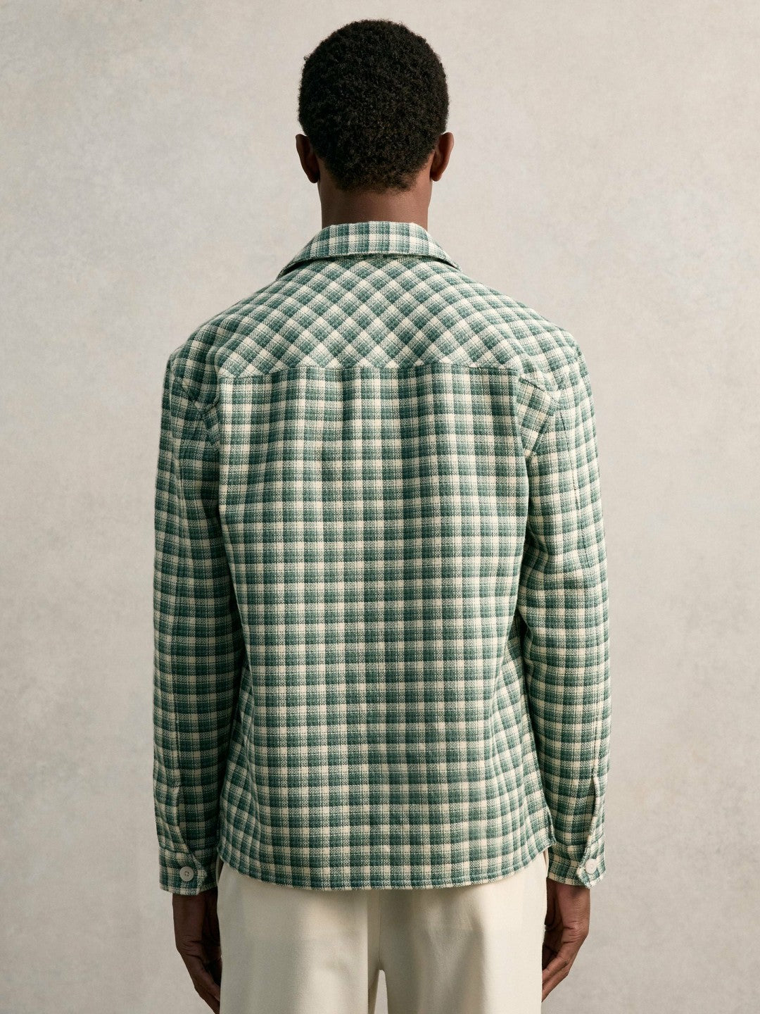 Men Woven Check Twin Pocket Overshirt in Green Multi