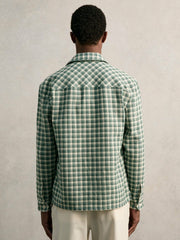 Men Woven Check Twin Pocket Overshirt in Green Multi