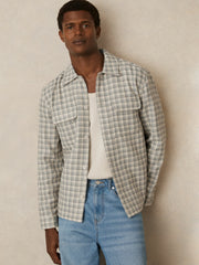 Men Woven Check Twin Pocket Overshirt in Light Grey