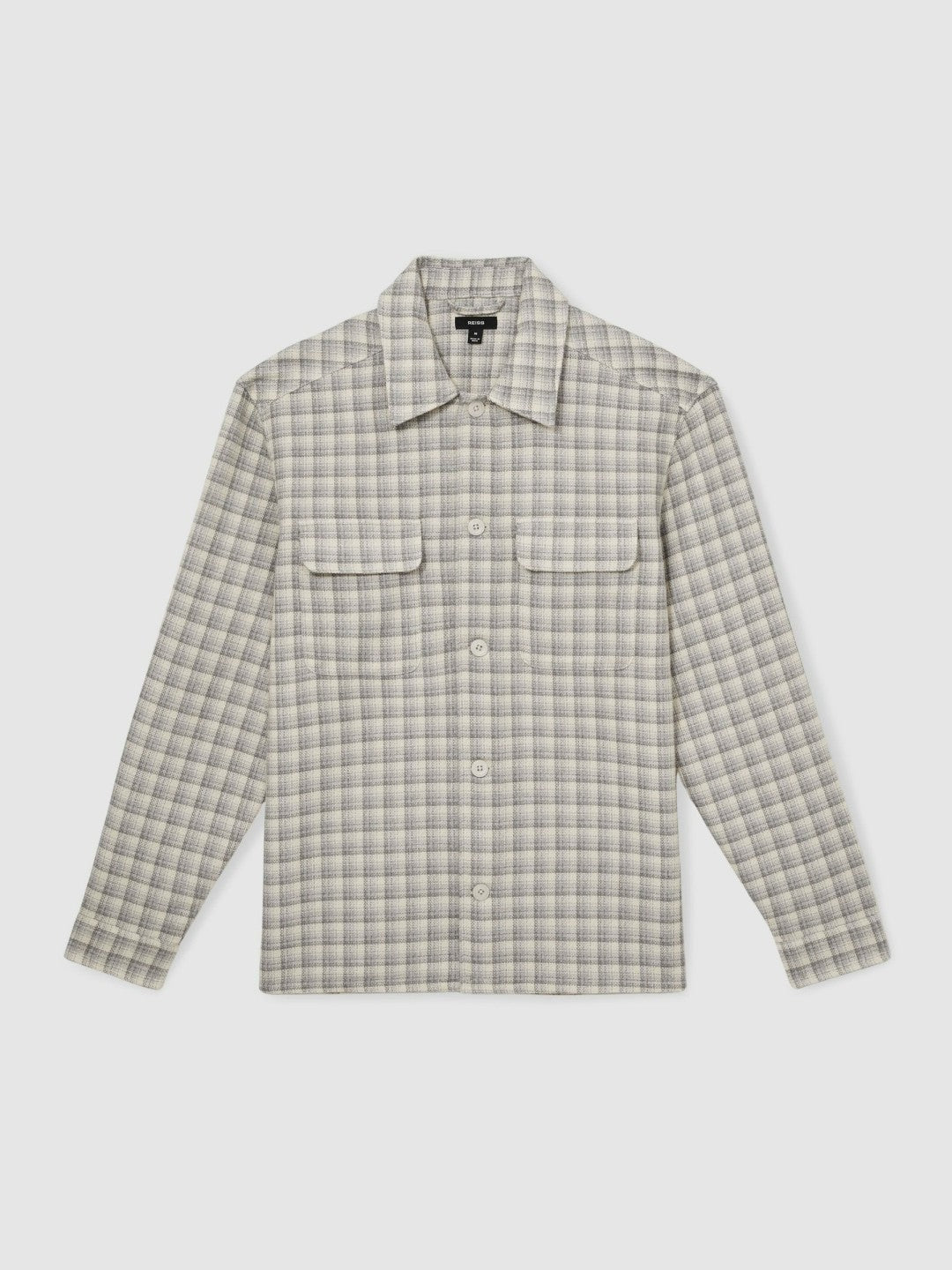 Men Woven Check Twin Pocket Overshirt in Light Grey