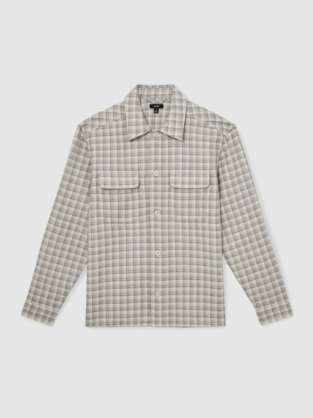 Men Woven Check Twin Pocket Overshirt in Light Grey
