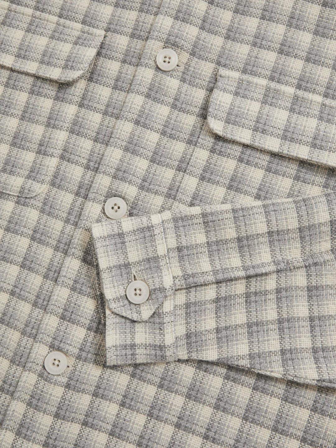 Men Woven Check Twin Pocket Overshirt in Light Grey