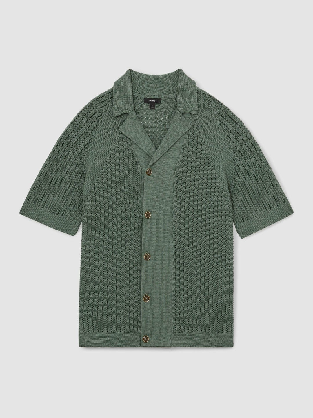 Men Cotton Textured-Knit Cuban-Collar Shirt in Pine Green