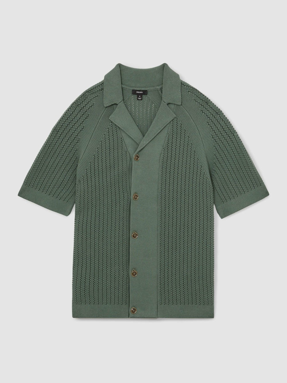 Men Cotton Textured-Knit Cuban-Collar Shirt in Pine Green