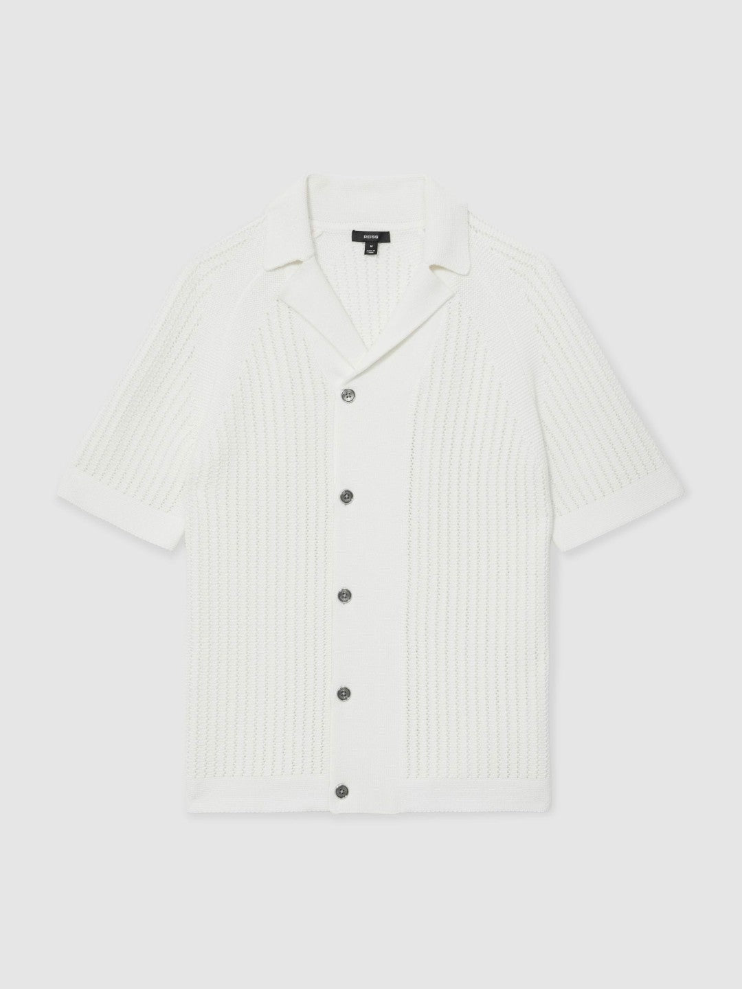 Men Cotton Textured-Knit Cuban-Collar Shirt in White