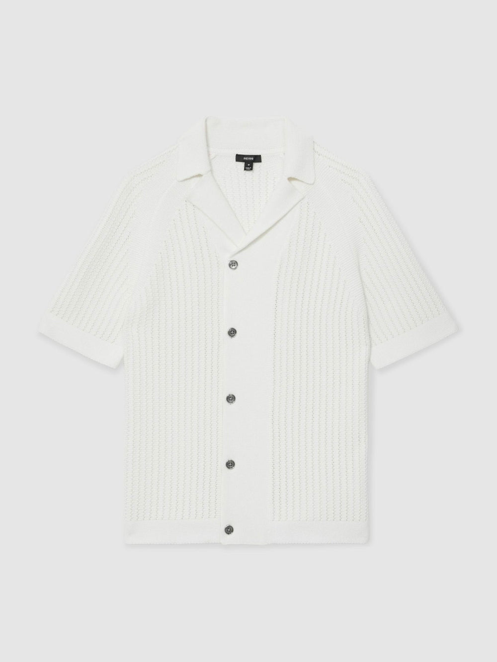 Men Cotton Textured-Knit Cuban-Collar Shirt in White