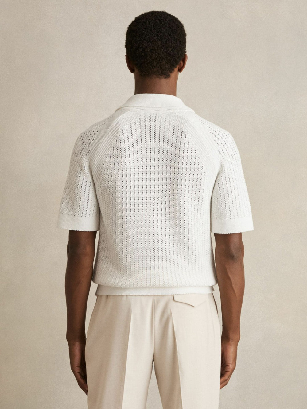 Men Cotton Textured-Knit Cuban-Collar Shirt in White