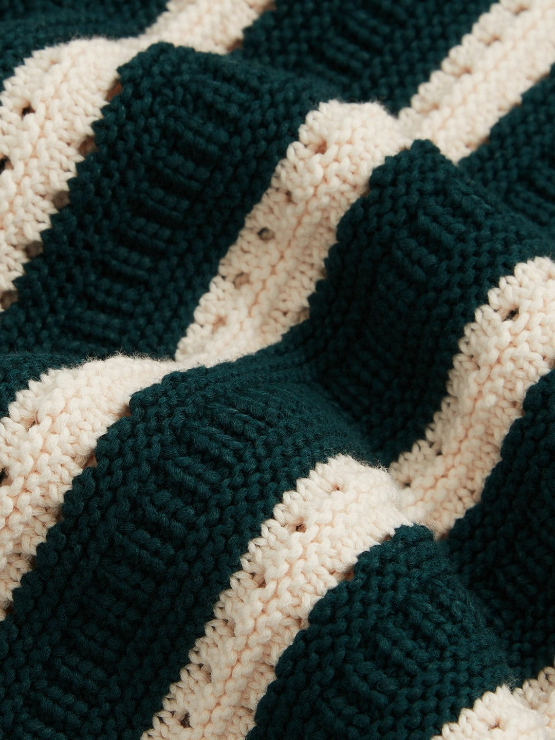 Men Cotton Blend Stripe Knit Polo Shirt in Dark Teal Green/Ecru